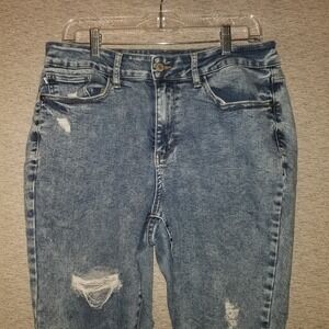 Judy Blue Distressed Skinny Jeans Woman's 14W Stone Wash Stretch Raw Hem Denim